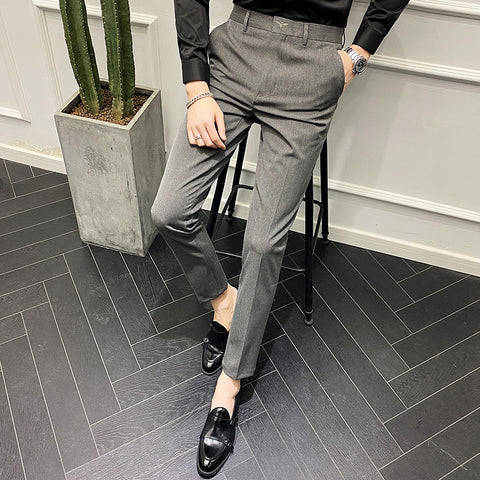 Slim-Fit Pure Color Casual Trousers