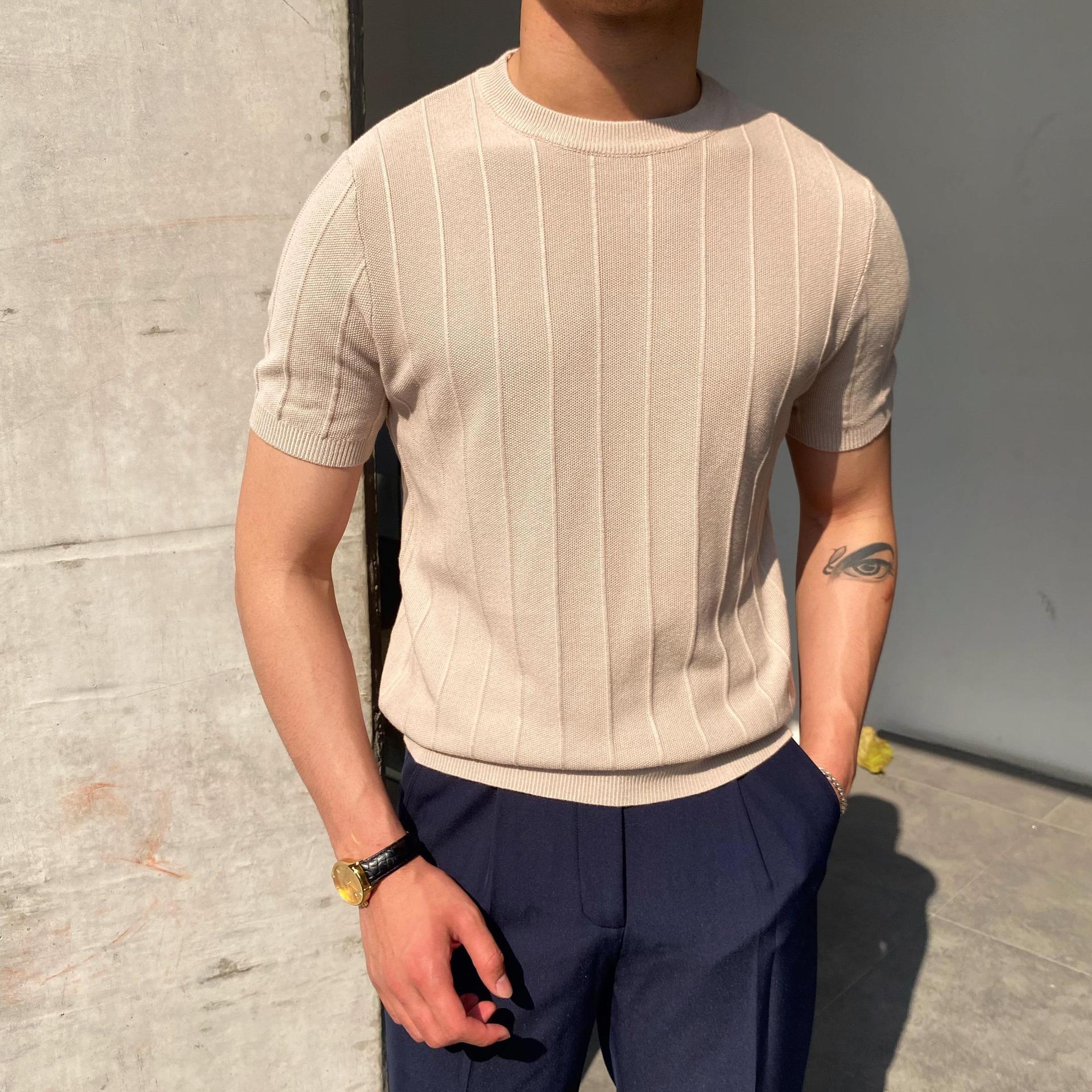 Short Sleeve Knitted T-shirt Summer Men's Light Round Neck Thin Tops