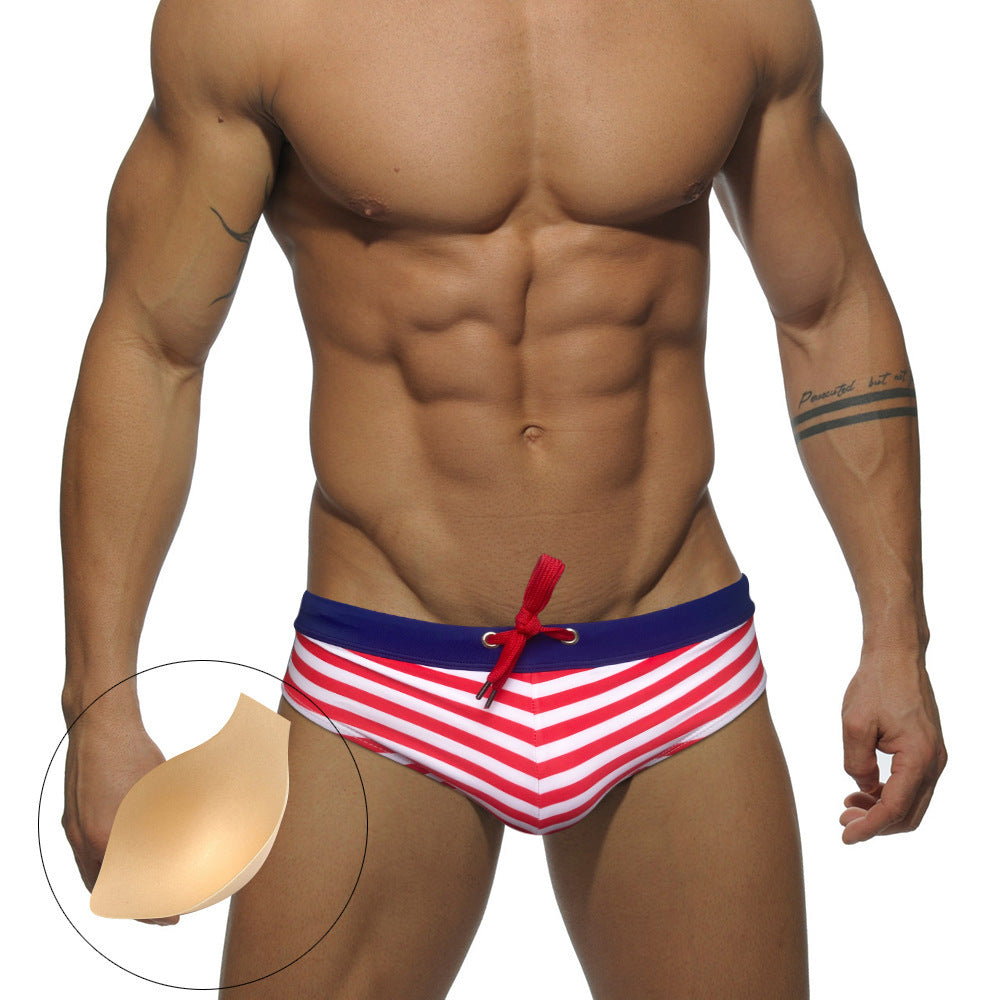 Men's Triangle Skinny Striped Low Waist Swim Trunks