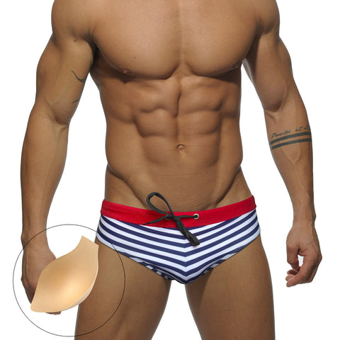 Men's Triangle Skinny Striped Low Waist Swim Trunks