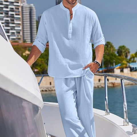 Men's Solid Color Leisure T-Shirt & Long-Sleeved Trousers Suit