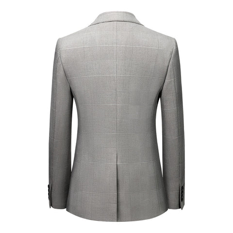 Men's Suit Slim Fit Business Casual Gray Lattice Pattern Three-piece Suit