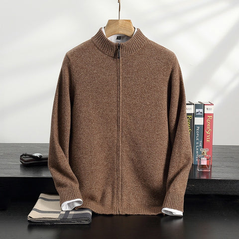 Men's Cashmere Knitted Coat with Stand Collar