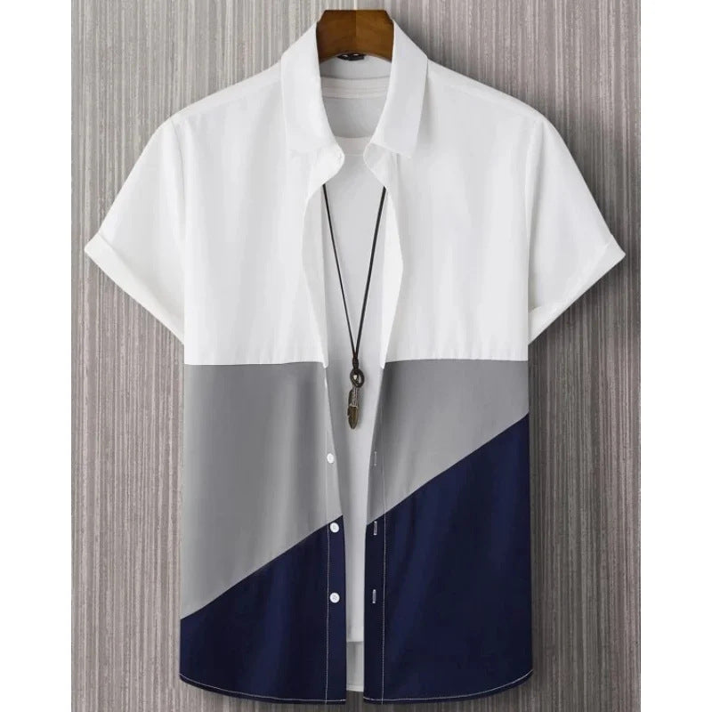 Stylish Casual Shirt for Men: Short Sleeve, Stand Collar, and Vibrant Prints