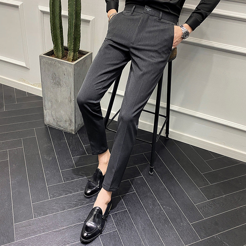 Slim-Fit Pure Color Casual Trousers