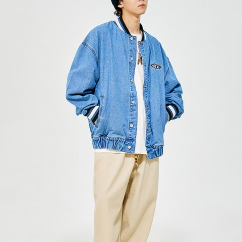 Men's Washed Denim Jacket: Affixed Cloth with Unique Embroidery