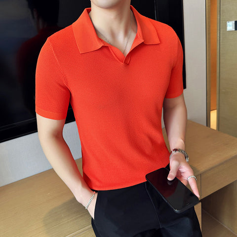 Men's Breathable Casual V-Neck Lapel Polo Shirt