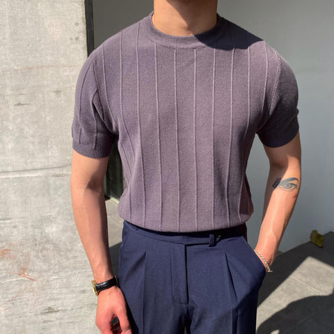 Short Sleeve Knitted T-shirt Summer Men's Light Round Neck Thin Tops