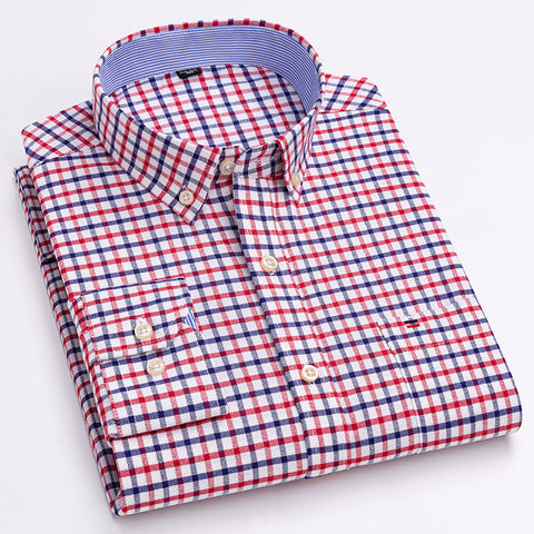 Men's Cotton Plaid Long-sleeved Oxford